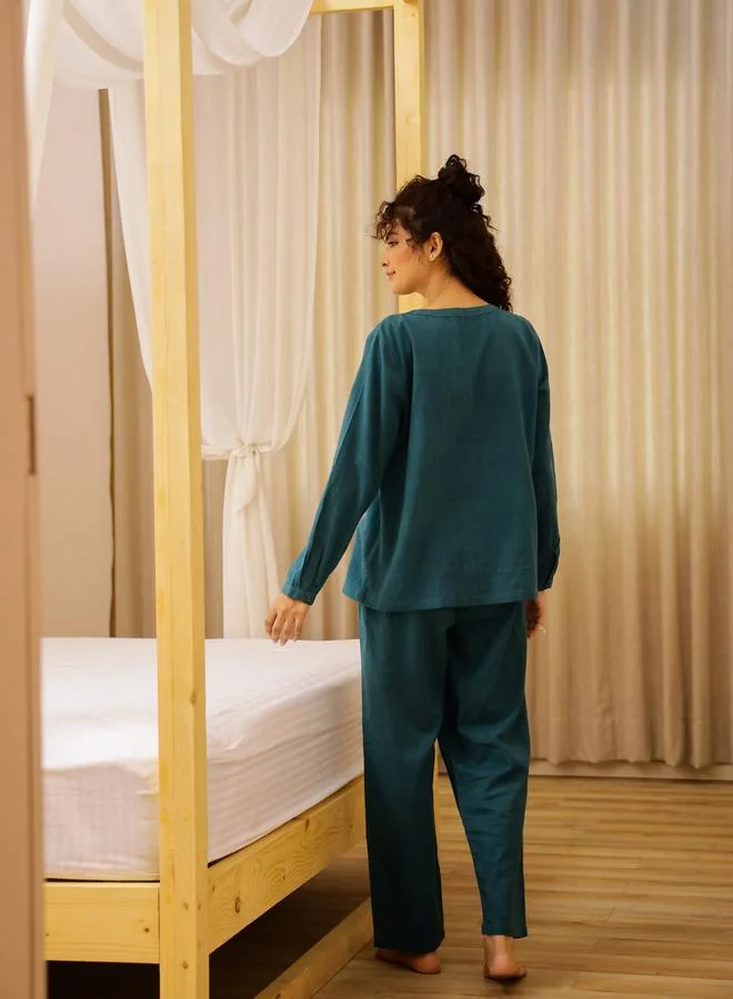 sanskrutihomes sanskrutihomes Women Solid Long Sleeve Pure Cotton Shirt and Pyjama Set