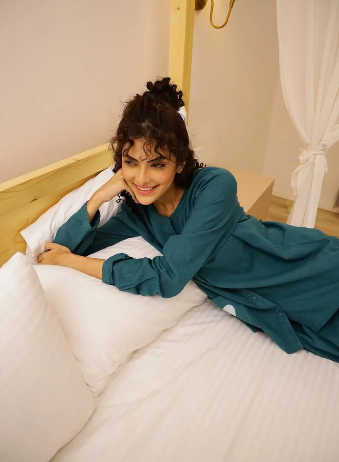 sanskrutihomes sanskrutihomes Women Solid Long Sleeve Pure Cotton Shirt and Pyjama Set