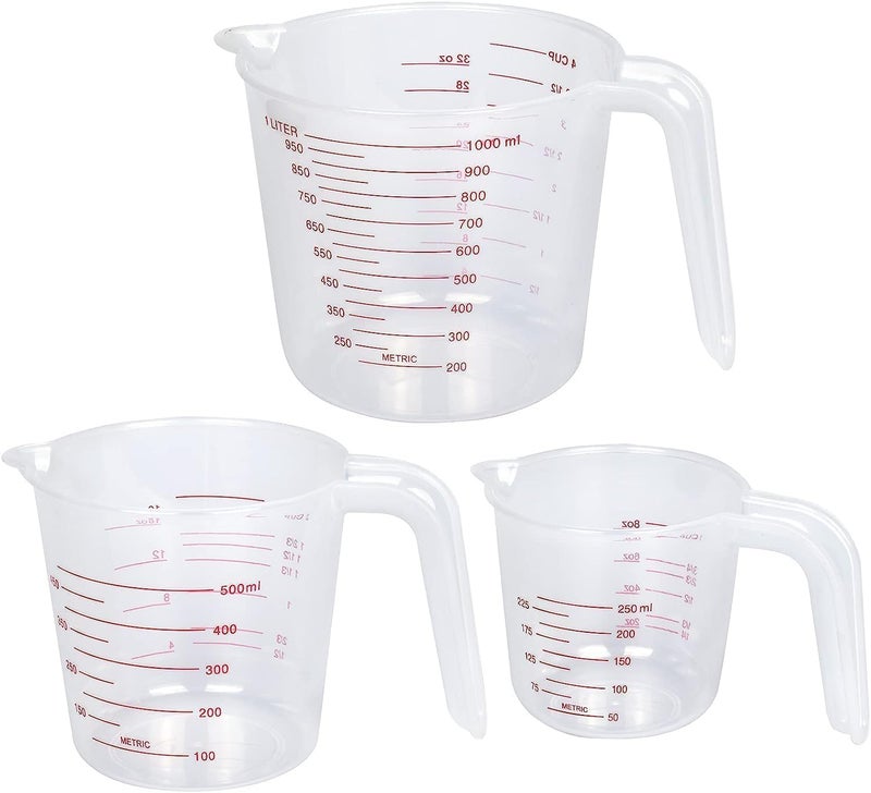 ATETO Plastic Measuring Cup Set with Handle Liquid Measuring Cup 124 Capacity Measuring Jug for FlourOilPowderMilk Set of 3 PCs2505001000 ML - Image 2