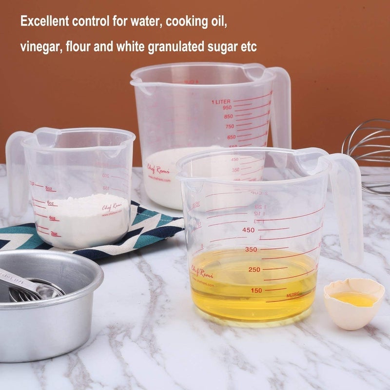 ATETO Plastic Measuring Cup Set with Handle Liquid Measuring Cup 124 Capacity Measuring Jug for FlourOilPowderMilk Set of 3 PCs2505001000 ML - Image 4