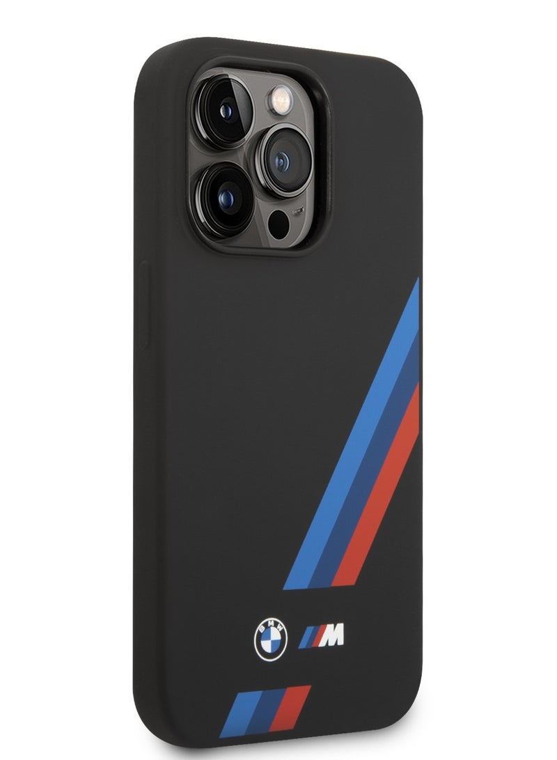 بي إم دبليو حافظة M Collection Magsafe من السيليكون السائل بخطوط ثلاثية الألوان وغطاء صلب بشعار مطبوع لهاتف ايفون 14 برو - Image 4