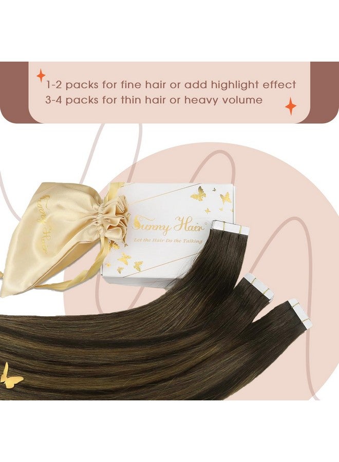 Sunny Hair Brown Tape In Hair Extensions Brown Ombre Real Human Hair Extensions Tape In Dark Brown To Medium Brown Balayage Tape In Natural Hair Extensions For Wedding Tape Ins Brown 50G 20Pcs 20Inch - Image 3