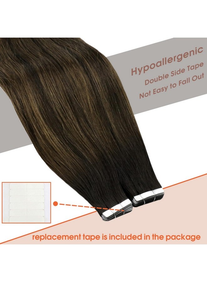 Sunny Hair Brown Tape In Hair Extensions Brown Ombre Real Human Hair Extensions Tape In Dark Brown To Medium Brown Balayage Tape In Natural Hair Extensions For Wedding Tape Ins Brown 50G 20Pcs 20Inch - Image 4
