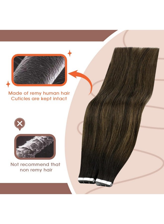 Sunny Hair Brown Tape In Hair Extensions Brown Ombre Real Human Hair Extensions Tape In Dark Brown To Medium Brown Balayage Tape In Natural Hair Extensions For Wedding Tape Ins Brown 50G 20Pcs 20Inch - Image 2