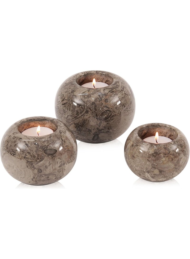 راديكالن حامل شموع صغير من الرخام المحيطي | طقم من 3 قطع مصنوع يدويًا، مقاس 4 بوصات، مناسب لحفلات الزفاف وطاولات الطعام - Image 1