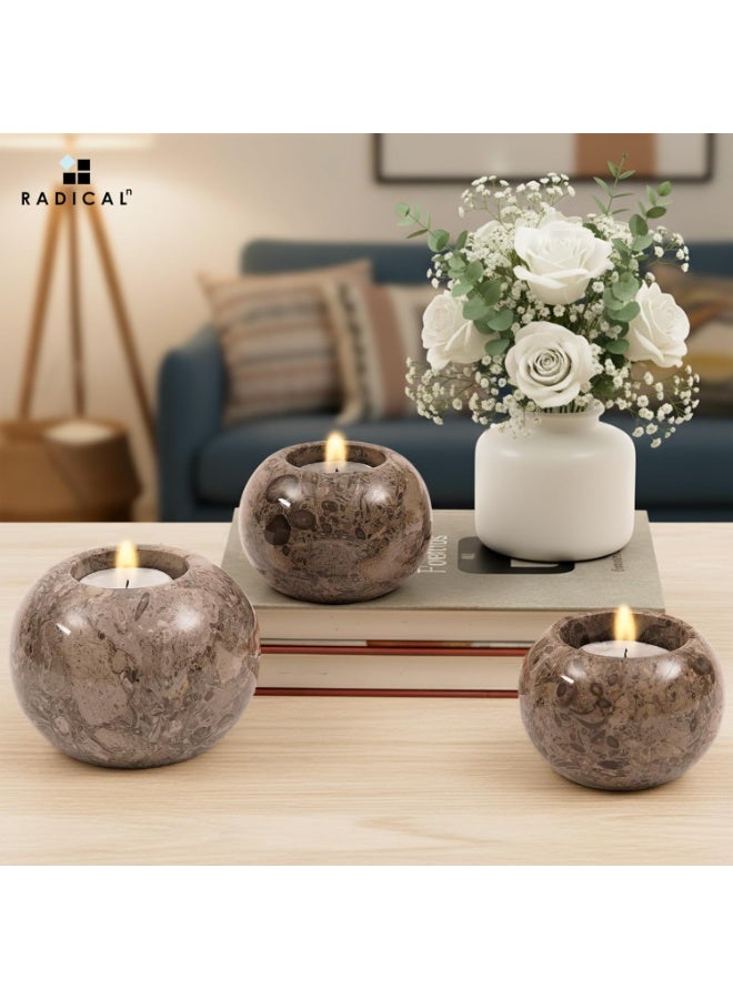 راديكالن حامل شموع صغير من الرخام المحيطي | طقم من 3 قطع مصنوع يدويًا، مقاس 4 بوصات، مناسب لحفلات الزفاف وطاولات الطعام - Image 2