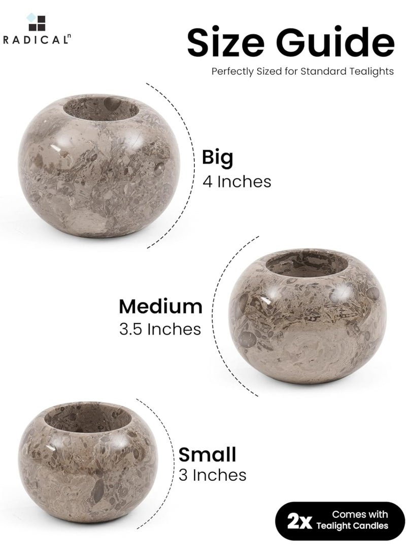 راديكالن حامل شموع صغير من الرخام المحيطي | طقم من 3 قطع مصنوع يدويًا، مقاس 4 بوصات، مناسب لحفلات الزفاف وطاولات الطعام - Image 3