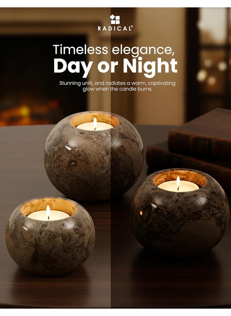 راديكالن حامل شموع صغير من الرخام المحيطي | طقم من 3 قطع مصنوع يدويًا، مقاس 4 بوصات، مناسب لحفلات الزفاف وطاولات الطعام - Image 5