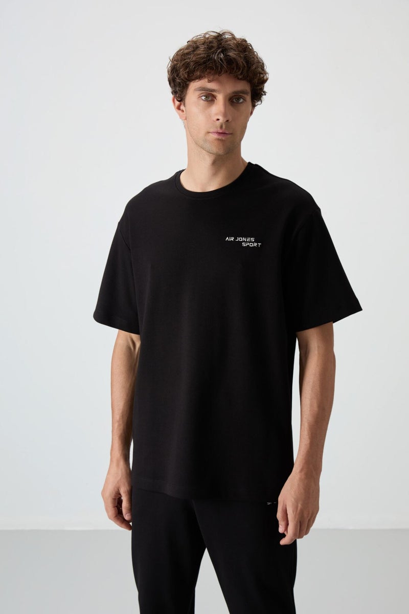 Air Jones Black Cotton Thick Soft Texture Oversize Fit Embroidered Men's Tracksuit - 85252  - Image 2