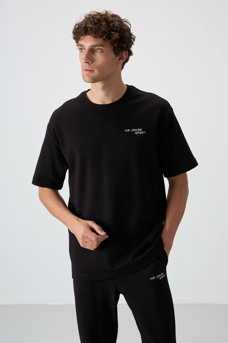 Air Jones Black Cotton Thick Soft Texture Oversize Fit Embroidered Men's Tracksuit - 85252  - Image 5