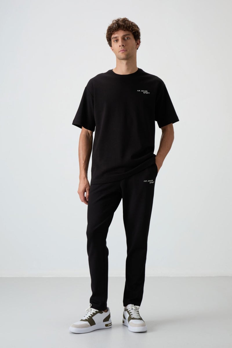 Air Jones Black Cotton Thick Soft Texture Oversize Fit Embroidered Men's Tracksuit - 85252  - Image 3