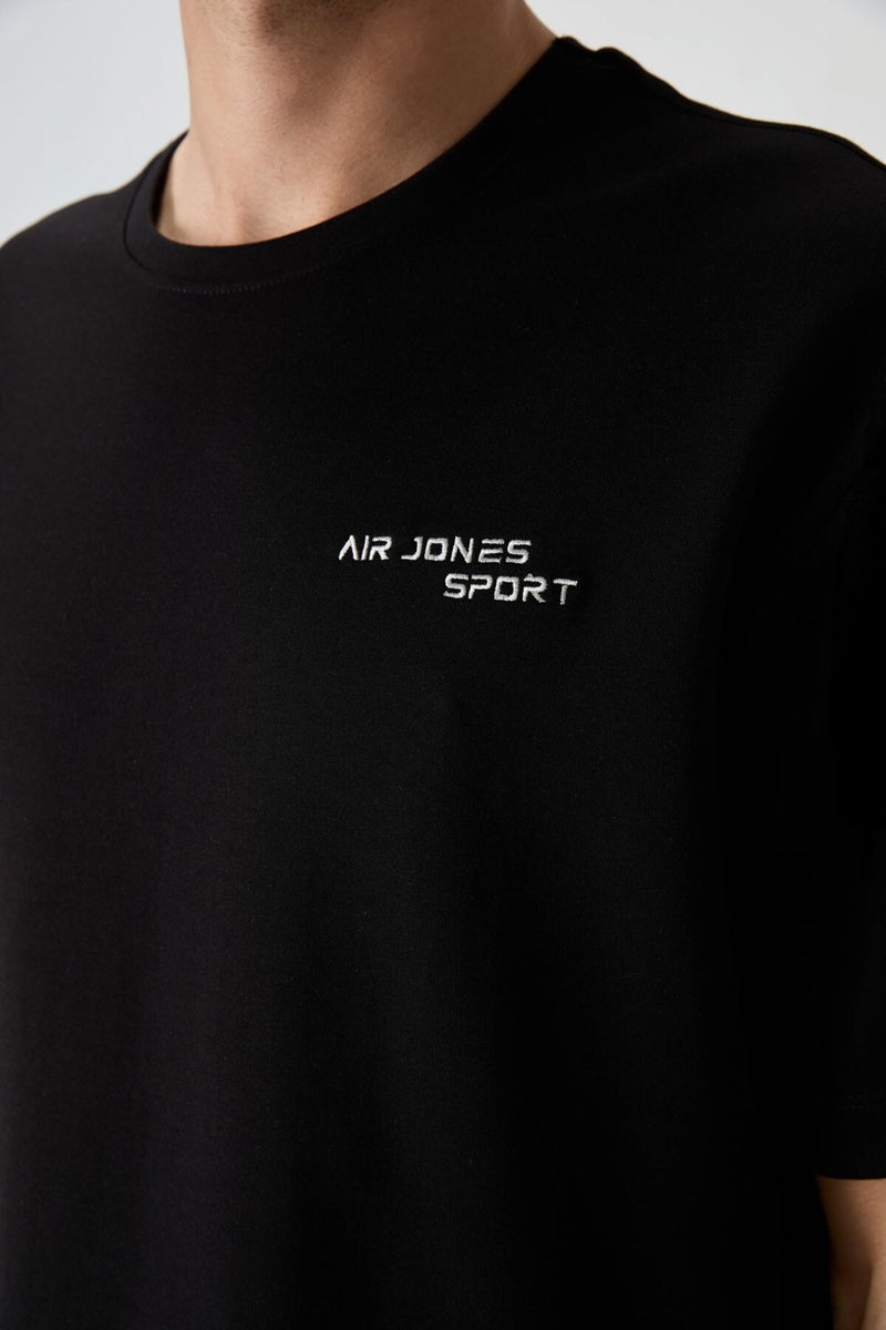 Air Jones Black Cotton Thick Soft Texture Oversize Fit Embroidered Men's Tracksuit - 85252  - Image 4