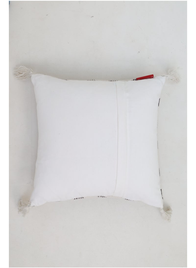 Ramsha - Grey and White Color Printed Home Decor Tassel Cushion with insert for bedroom - Image 1
