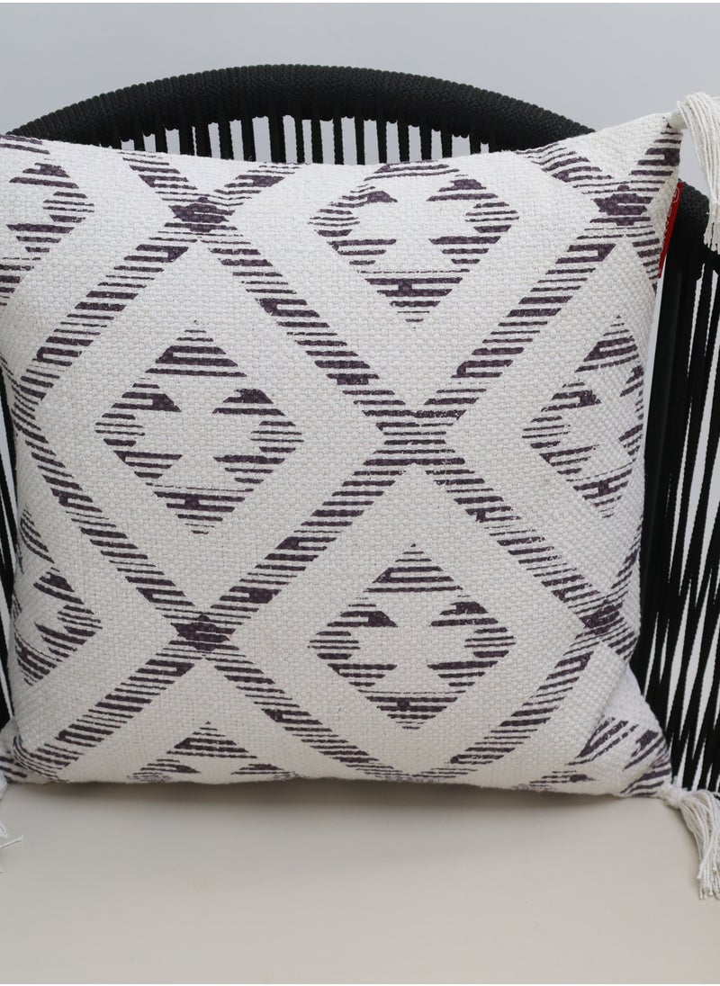 Ramsha - Grey and White Color Printed Home Decor Tassel Cushion with insert for bedroom - Image 1