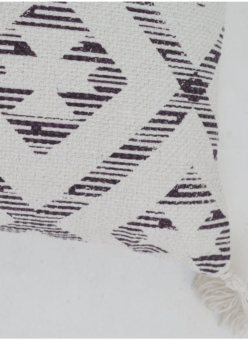 Ramsha - Grey and White Color Printed Home Decor Tassel Cushion with insert for bedroom - Image 1