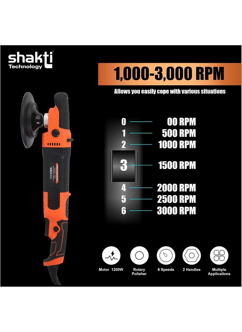 Shakti Technology Shakti Technology RP150 1200W Electric Car Polisher 21MM Orbit with DHandle Rotary Polisher 10003000 RPM with 150MM6Inch Wheel Size 6 Variable Speed Disk Ideal for Cars SUV Boats  - Image 4