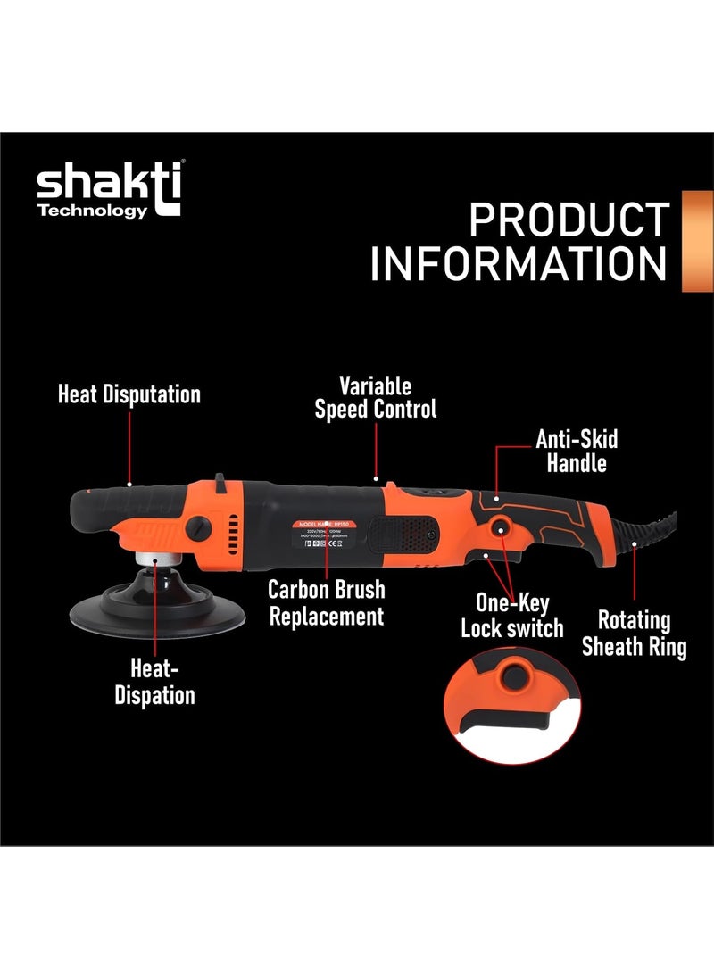 Shakti Technology Shakti Technology RP150 1200W Electric Car Polisher 21MM Orbit with DHandle Rotary Polisher 10003000 RPM with 150MM6Inch Wheel Size 6 Variable Speed Disk Ideal for Cars SUV Boats  - Image 5