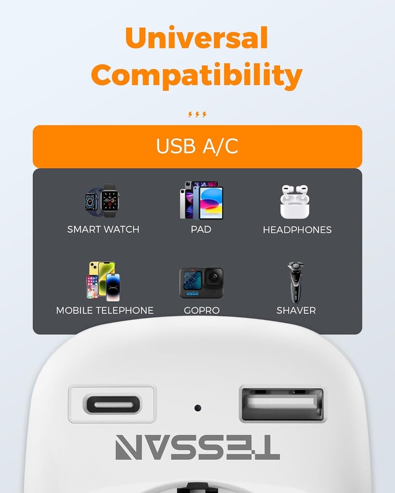تيسان محول من أوروبا إلى الولايات المتحدة مع مخرج تيار متردد ومنفذي USB، محول من الاتحاد الأوروبي إلى الولايات المتحدة، محول سفر من أوروبا إلى أمريكا، معظم دول أوروبا الاتحاد الأوروبي إسبانيا ألمانيا فرنسا نوع C/E/F محول طاقة - Image 5
