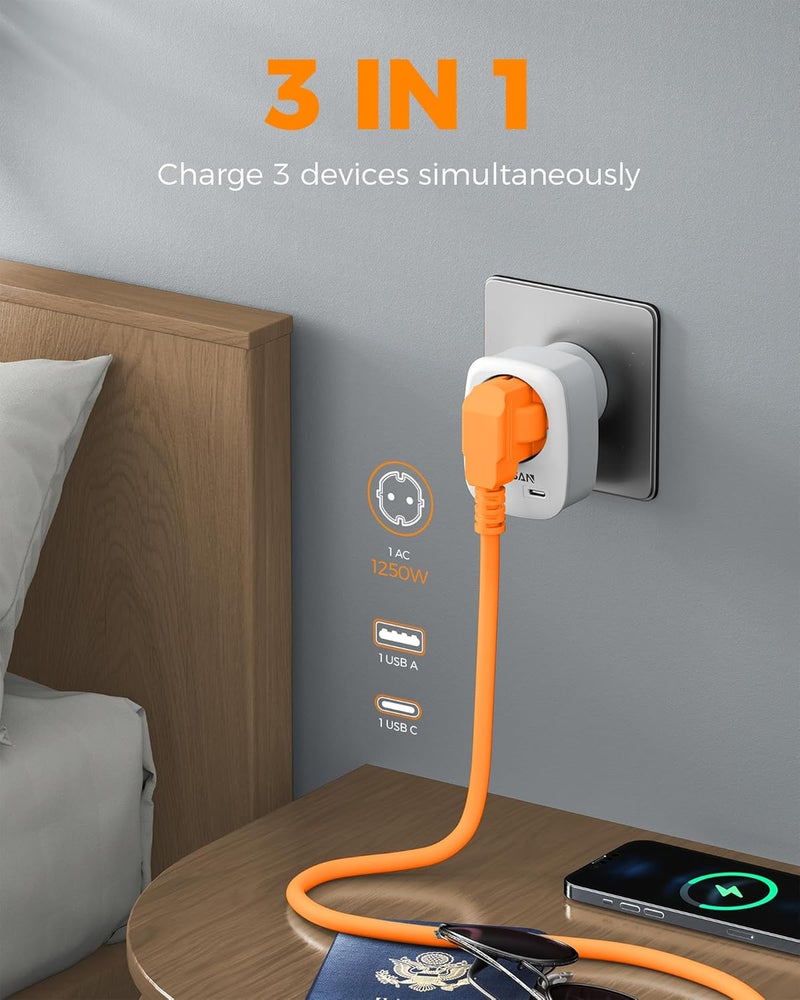 تيسان محول من أوروبا إلى الولايات المتحدة مع مخرج تيار متردد ومنفذي USB، محول من الاتحاد الأوروبي إلى الولايات المتحدة، محول سفر من أوروبا إلى أمريكا، معظم دول أوروبا الاتحاد الأوروبي إسبانيا ألمانيا فرنسا نوع C/E/F محول طاقة - Image 3