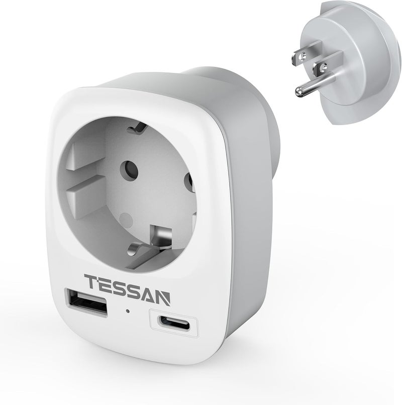 تيسان محول من أوروبا إلى الولايات المتحدة مع مخرج تيار متردد ومنفذي USB، محول من الاتحاد الأوروبي إلى الولايات المتحدة، محول سفر من أوروبا إلى أمريكا، معظم دول أوروبا الاتحاد الأوروبي إسبانيا ألمانيا فرنسا نوع C/E/F محول طاقة - Image 1