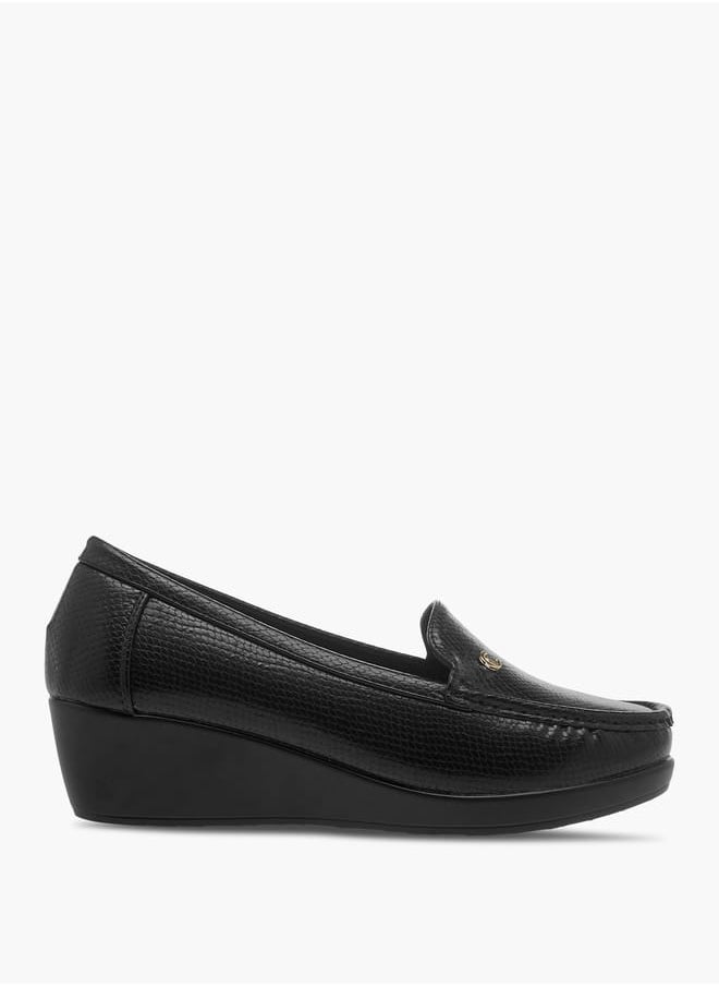 Le Confort Women Textured Slip-On Loafers with Wedge Heels  - Image 3