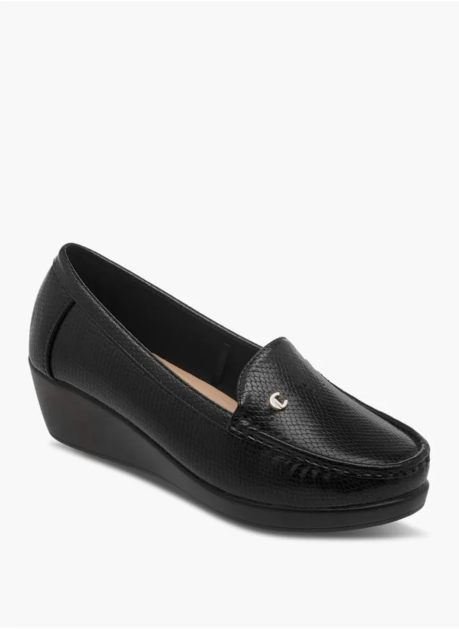 لو كونفورت Women Textured Slip-On Loafers with Wedge Heels