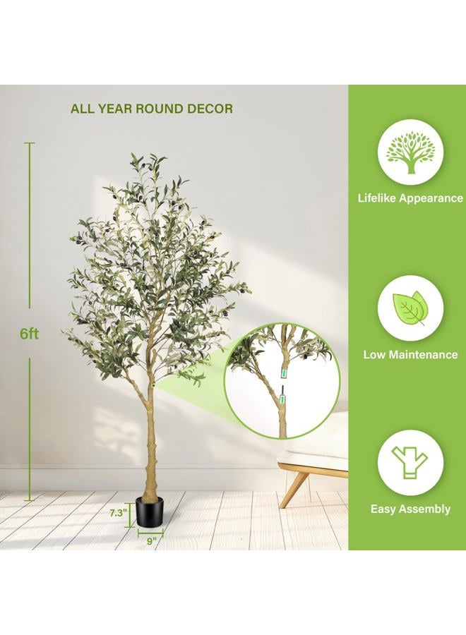 FEELEAD 8ft Artificial Olive Tree – Large Faux Olive Plant Indoor with Pot 240cm, Lifelike Olive Trees Artificial Indoor, Tall Fake Olive Tree for Living Room Decor - Image 3