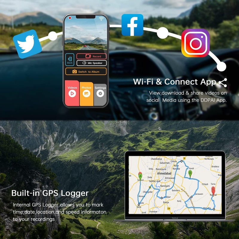 ddpai كاميرا داش كام Z40 بنظام GPS مزدوج القناة، 3K أمامية و FHD خلفية، مستشعر 5MP IMX335، تسجيل متكرر، وضع وقوف اختياري، واي فاي، مستشعر G، WDR، يدعم حتى 128GB - Image 4