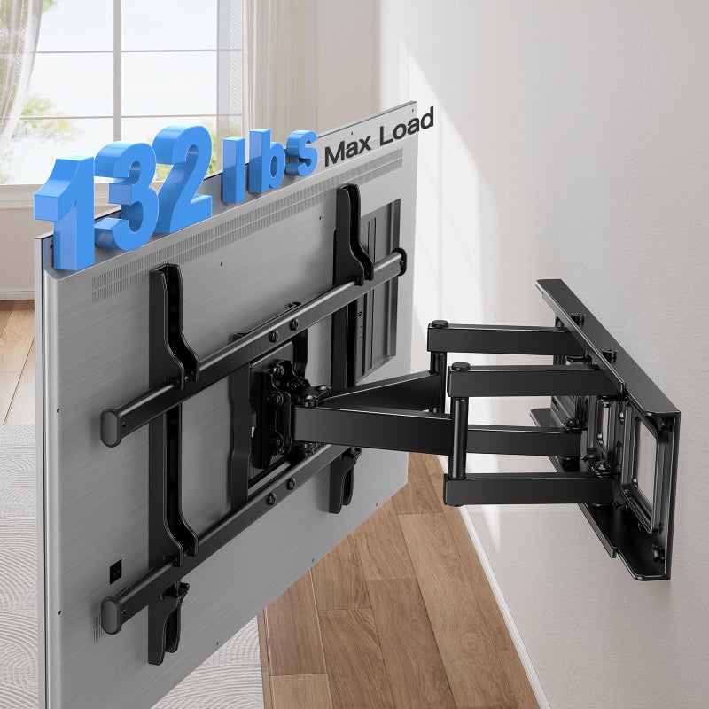 Pipishell Full Motion TV Wall Mount for Most 37-84 Inch TVs up to 132lbs, Wall Mount TV Bracket Articulating Swivel Tilt Extension Leveling Max VESA 600x400mm Fits 12/16" Wood Stud, PILFK1 - Image 4