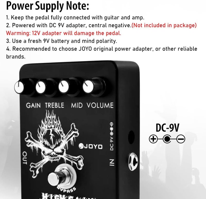 JOYO High Gain Distortion Pedal from AC/DC Crunch to Heavy Metal with Full Range EQ for Electric Guitar Effect - Bypass (JF-04) - Image 5