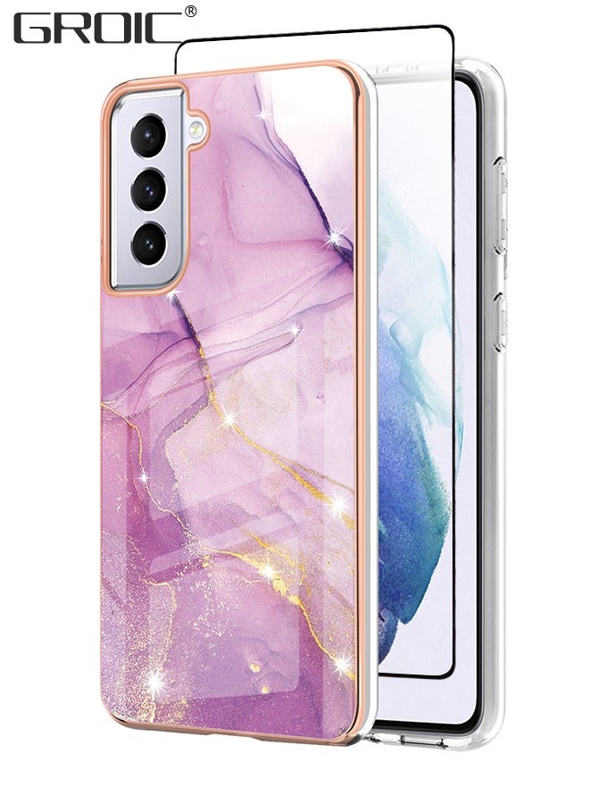 GROIC Compatible with Samsung Galaxy A54 6.4 Inch Case with Tempered Glass Screen Protector, Personalized Electroplated Marble Slim Phone Cases Scratch-Proof Shockproof Back Protective Cover - Image 1
