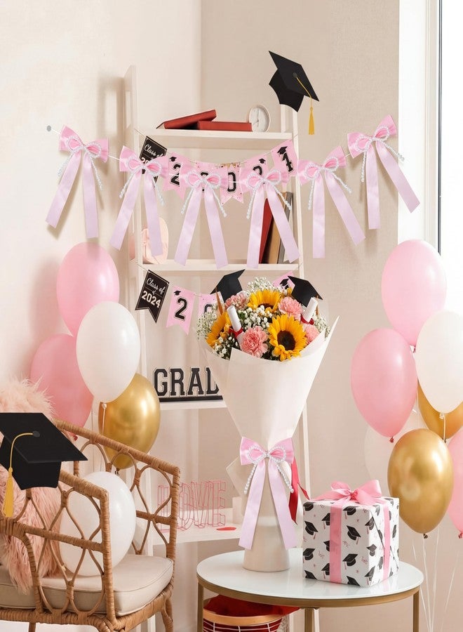 Suncalla 6 Pcs Pink Graduation Cap Bow Pearl Bow Decor Class of 2026 Decorations 5.1 x 7.5 Inch 2026 Graduation Ceremony Accessories for Party Decoration(Pink) - Image 4