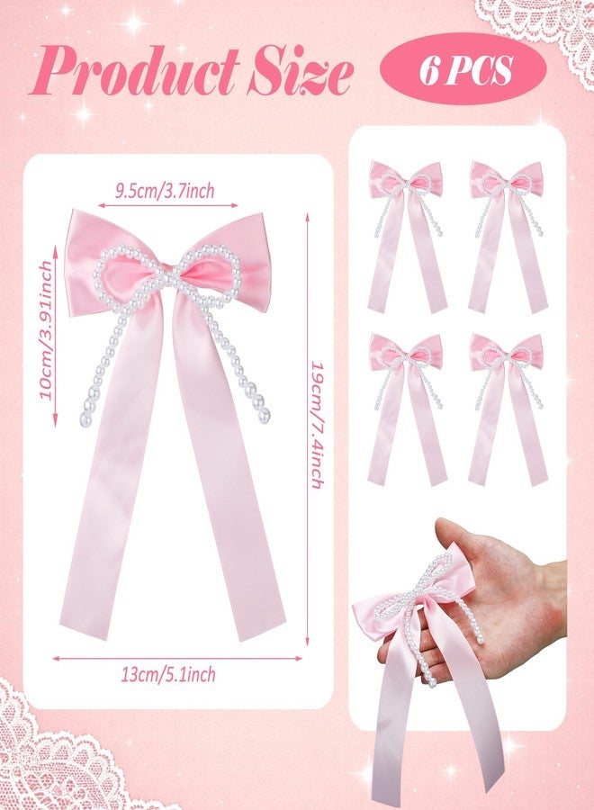 Suncalla 6 Pcs Pink Graduation Cap Bow Pearl Bow Decor Class of 2026 Decorations 5.1 x 7.5 Inch 2026 Graduation Ceremony Accessories for Party Decoration(Pink) - Image 2