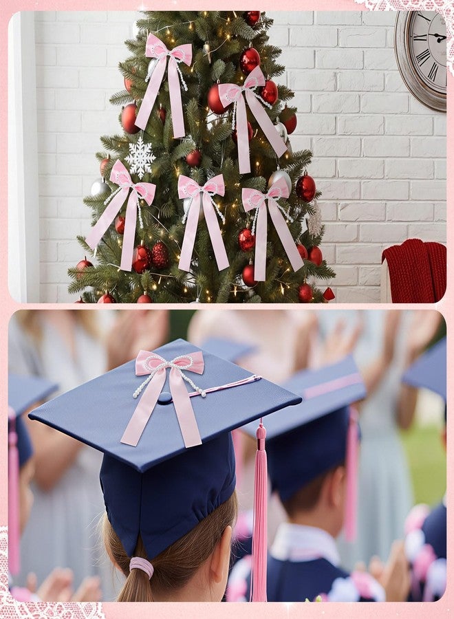 Suncalla 6 Pcs Pink Graduation Cap Bow Pearl Bow Decor Class of 2026 Decorations 5.1 x 7.5 Inch 2026 Graduation Ceremony Accessories for Party Decoration(Pink) - Image 5