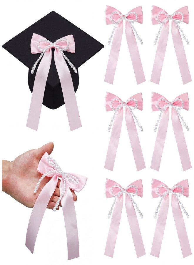 Suncalla 6 Pcs Pink Graduation Cap Bow Pearl Bow Decor Class of 2026 Decorations 5.1 x 7.5 Inch 2026 Graduation Ceremony Accessories for Party Decoration(Pink) - Image 1