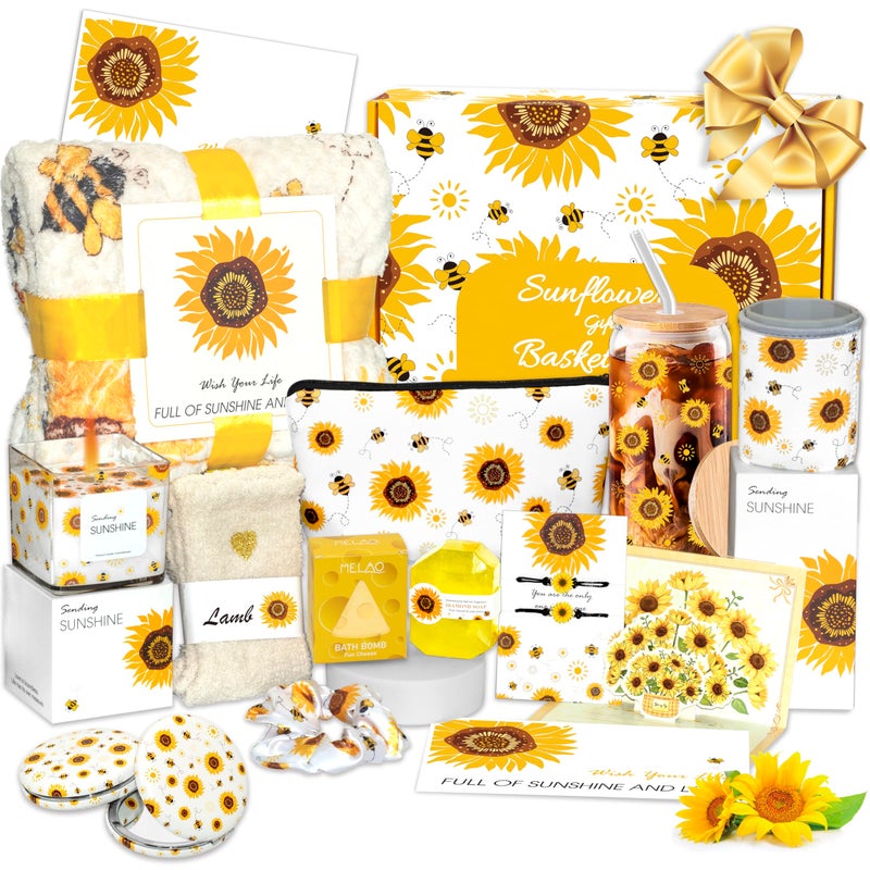 Acessorz Sunflower Gift Baskets for WomenSending Sunshine Unique Birthday Cheer Up Box Self Care PackageGet Well Soon Spa Gifts Set Box wBlanket Thinking of You Gift for HerGirlsWomenSisterMom - Image 2