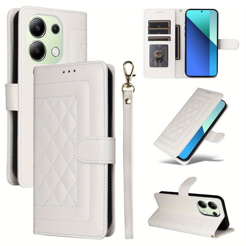 Faux Leather Dual Function Phone Case with Card Holder Stand for Redmi Note 13 Pro 4G White - Image 3