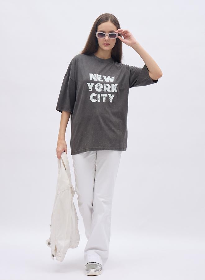 Styli New York City Print Dropped Shoulder T-Shirt - Image 1
