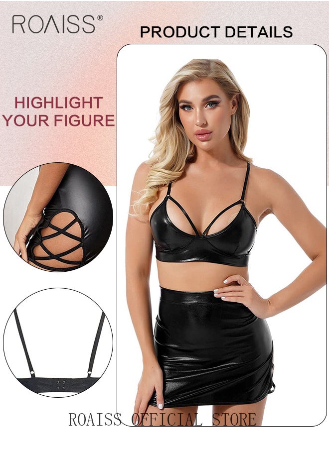 2 Piece Patent Leather Lingerie Set for Women Comfy and Breathable Hollow out Push up Bra and Short Hip Covering Skirt Underwear Suit Ladies Cool Slim Fit Strappy Nightwear - pzsku/Z06D0A91E9BE8F56A22B5Z/45/_/1729306705/0eb08078-3c8e-413e-929a-ef0578b8b0d9