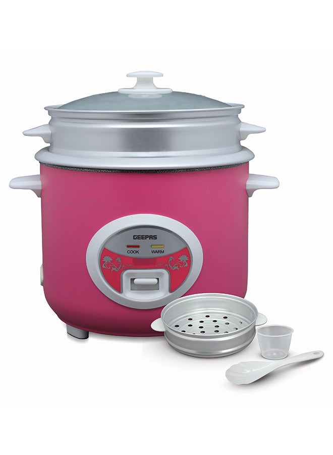 GEEPAS Deluxe Ricer Cooker- Non-Stick Inner Pot, Stainless Steel Body | Cook/Steam/Keep Warm Function| Make Rice & Steam Healthy Vegetables | 2 Years Warranty GRC4329 Pink/Silver - Image 2