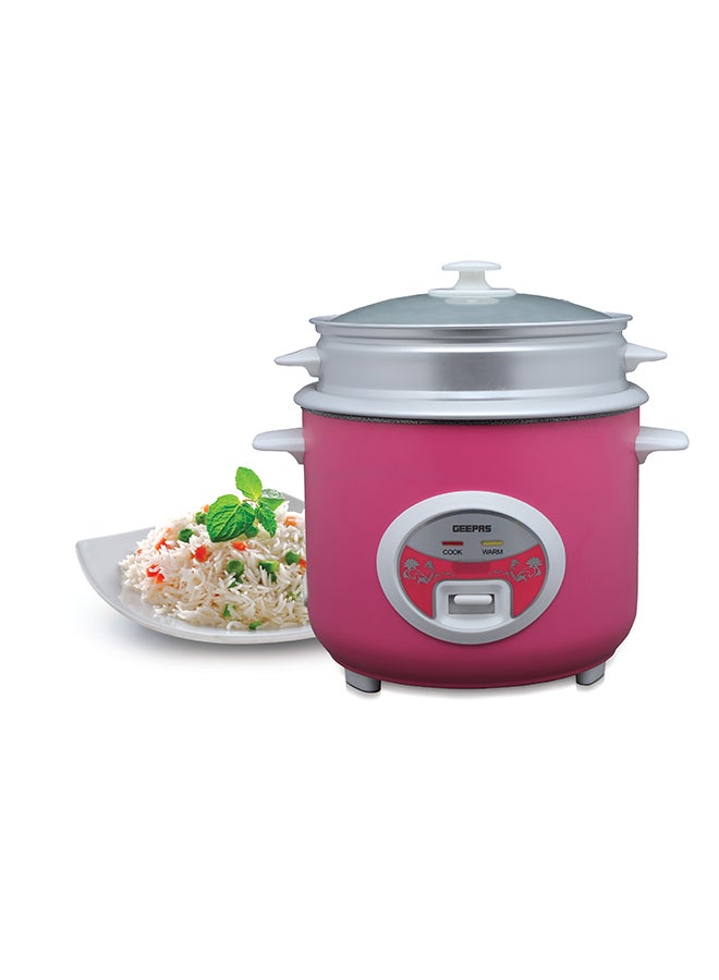 GEEPAS Deluxe Ricer Cooker- Non-Stick Inner Pot, Stainless Steel Body | Cook/Steam/Keep Warm Function| Make Rice & Steam Healthy Vegetables | 2 Years Warranty GRC4329 Pink/Silver - Image 1