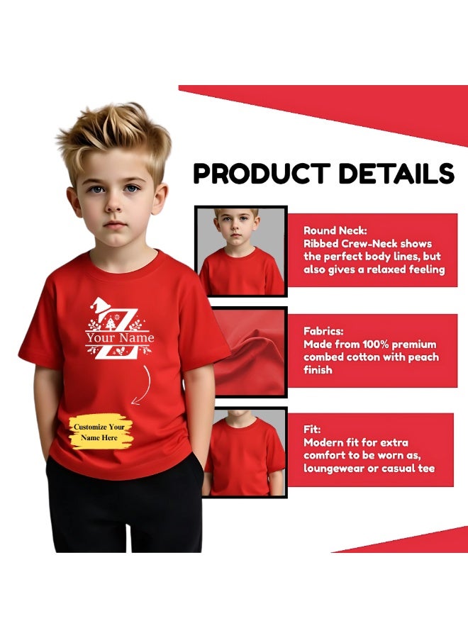 برينت شوب فور مي تي شيرت أحمر مطبوع عليه حروف أبجدية عيد الميلاد مخصصة للأولاد - تي شيرت للأطفال باسم مخصص - هدية احتفالية للعطلات - Image 4