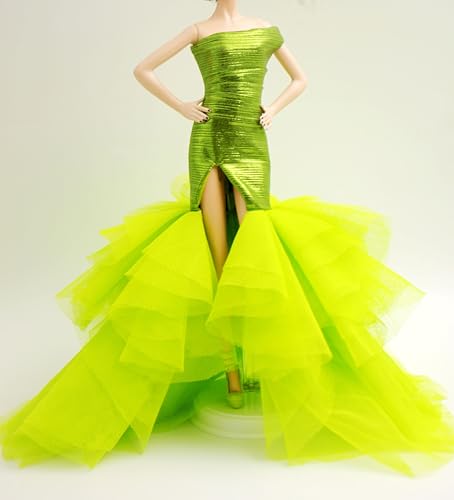 Cora Gu Handmade Cora Gu Classic Shimmery Lime One Shoulder Mermaid Gowns Fit for 12 Fashion Doll and Dolls not Included - Image 1