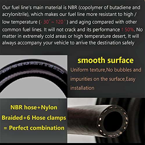 NEW DAFU 3/8 Inch 10 mm ID NBR Nylon Braided Fuel Line Set,5 Ft.＋6 Pcs 9/16 Inch ID Hose Clamps,For Motorcycle Kawasaki Kohler Briggs Stratton Small Engines,Boat Marine Outboard Gas Diesel Petrol - Image 4