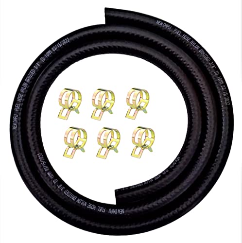NEW DAFU 3/8 Inch 10 mm ID NBR Nylon Braided Fuel Line Set,5 Ft.＋6 Pcs 9/16 Inch ID Hose Clamps,For Motorcycle Kawasaki Kohler Briggs Stratton Small Engines,Boat Marine Outboard Gas Diesel Petrol - Image 1