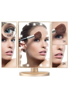 Lifenpure Lifenpure™ Trifold Magnified Makeup Mirror Touch Screen With Led Lights Gold Color  - Image 1