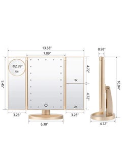 Lifenpure Lifenpure™ Trifold Magnified Makeup Mirror Touch Screen With Led Lights Gold Color  - Image 2