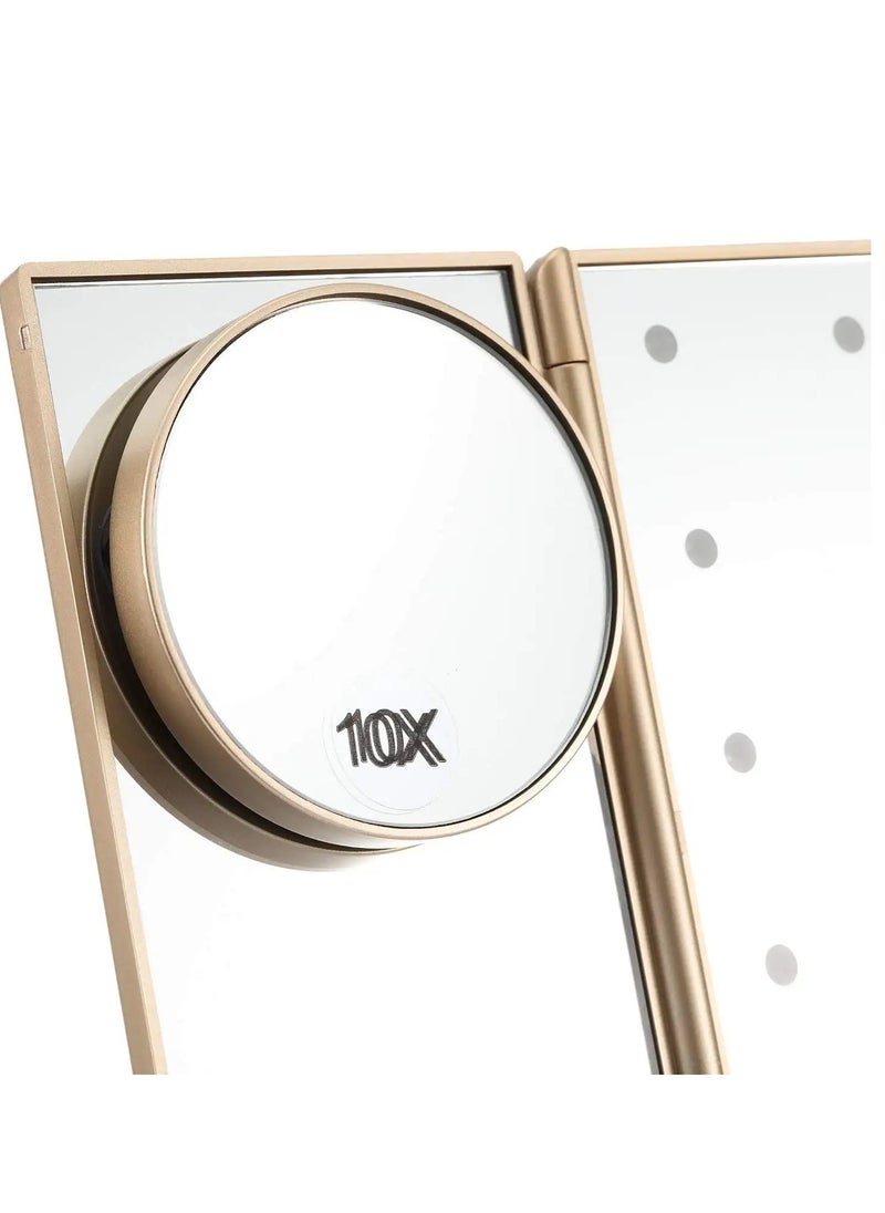 Lifenpure Lifenpure™ Trifold Magnified Makeup Mirror Touch Screen With Led Lights Gold Color  - Image 4
