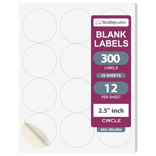 NextDayLabels - Laser/Ink Jet White Labels (2-1/2" Round - 12 Per Page | 300 Labels) - Image 1