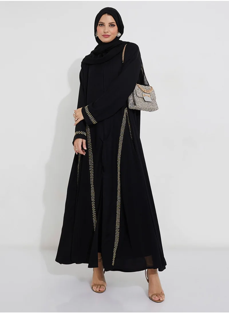 Rosette Abaya Abaya With Gold Embroidery